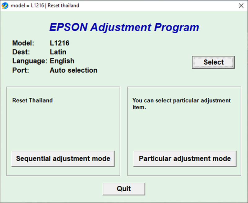 โปรแกรมรีเซ็ต Epson L1216 เคลียร์แผ่นซับหมึก L1216 Epson